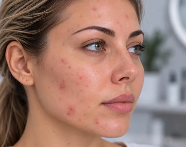 Facial skin with blemishes